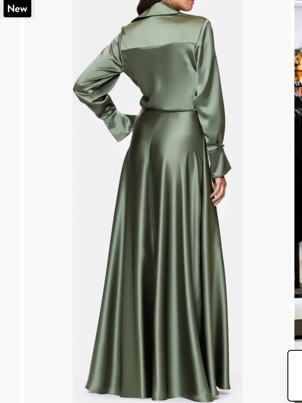 Xscape Olive Green Satin Spread Collar Long Sleeve Gown - NWT - Size 4 - Picture 4 of 14
